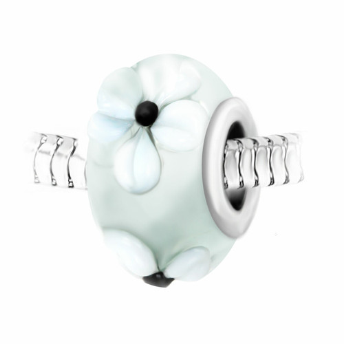 Charm perle fleurs verre décoré main et acier par SC Crystal BEA0023