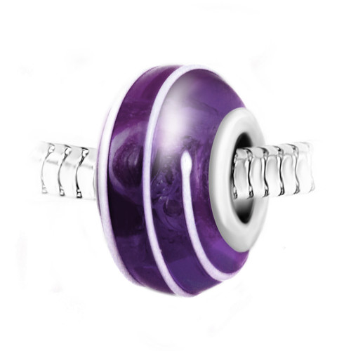 Charm perle spirale verre violet décoré main et acier par SC Crystal BEA0132