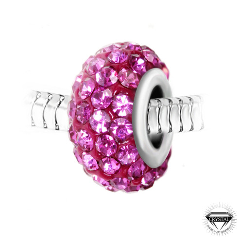 Charm perle pavé de cristaux roses et acier par SC Crystal BEA0029