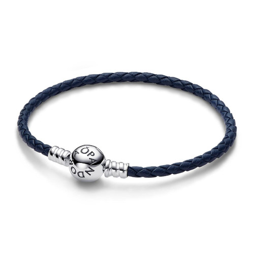 Pandora - Bracelet en Cuir Tressé Bleu Fermoir Céleste Pandora Moments - Pandora en promo