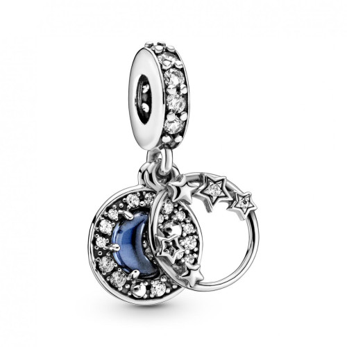 Pandora - Charm Double Pendant Ciel Nocturne Bleu Croissant de Lune & Étoiles Pandora Passions - Charms en Argent