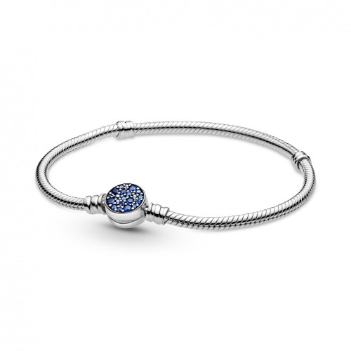 Pandora - Bracelet Maille Serpent Fermoir Médaillon Bleu Pandora Bijoux - Bracelet Argenté