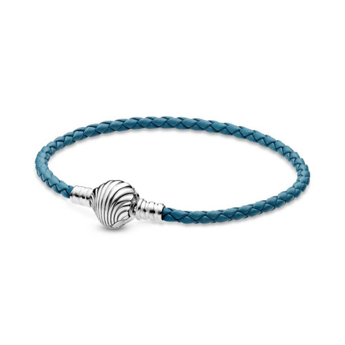 Pandora - Bracelet Pandora Moments en Cuir Tressé Turquoise Fermoir Coquillage - Bijoux pas cher femme