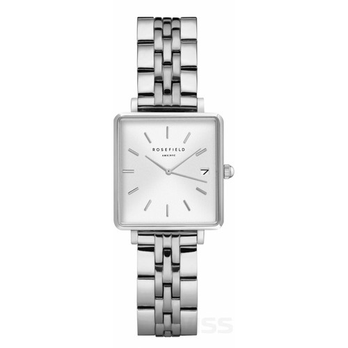 Montre Rosefield QMWSS-Q020 - Boîtier métal brillant cadran blanc avec dateur bracelet acier Femme