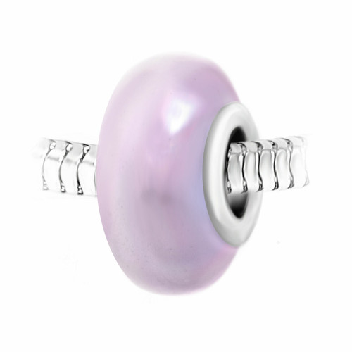 Charm perle verre nacré rose et acier par SC Crystal BEA0004