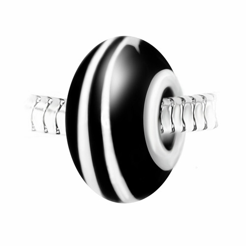 Charm perle spirale verre noir et blanc décoré main et acier par SC Crystal BEA0026