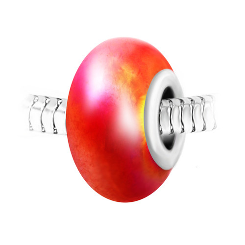 Charm perle verre nacrée rouge et acier par SC Crystal BEA0120