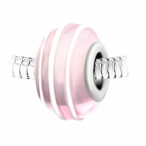 Charm perle spirale verre rose décoré main et acier par SC Crystal BEA0131