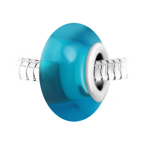 Charm perle verre bleu et acier par SC Crystal BEA0147