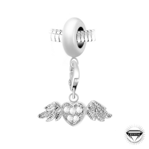 Charm perle Coeur ailé orné de cristaux Swarovski par SC Crystal Paris® BEA0044+CH0166-argent