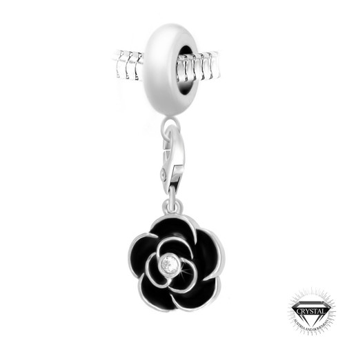Charm perle Rose Noire orné de cristaux Swarovski par SC Crystal Paris® BEA0044+CH0175-argent
