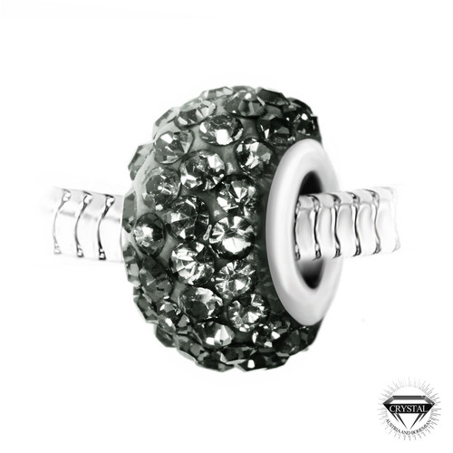 Charm perle pavé de cristaux gris et acier par SC Crystal BEA0028