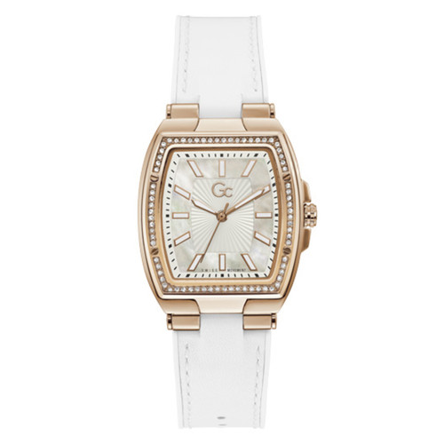 GC - Montre femme Guess Collection montres Y90004L1MF - Bracelet Cuir Blanc - Montre Femme - Cadeau de Saint Valentin