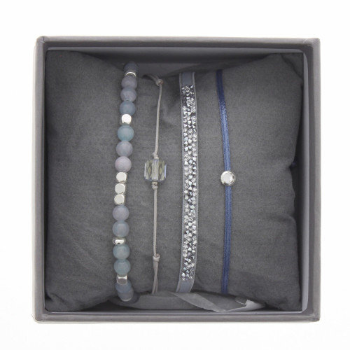 Bracelet Les Interchangeables A38629 - Bracelet Tissu Bleu Cristaux de haute qualité Femme