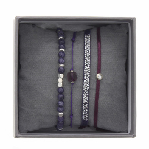 Bracelet Les Interchangeables A38641 - Bracelet Tissu Violet Cristaux de haute qualité Femme