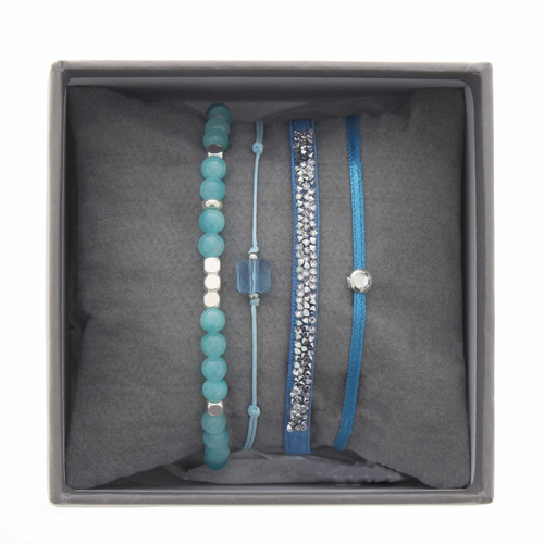 Bracelet Les Interchangeables A38646 - Bracelet Tissu Turquoise Cristaux de haute qualité Femme