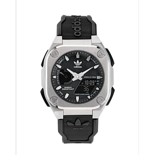 Adidas Watches - Montre Mixte Adidas Watches Fashion AOFH23575 - Bracelet Résine Noir - Montre Homme Rectangulaire