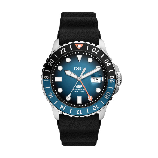 Montre Homme Fossil  Blue GMT - FS6049 Bracelet Silicone Noir