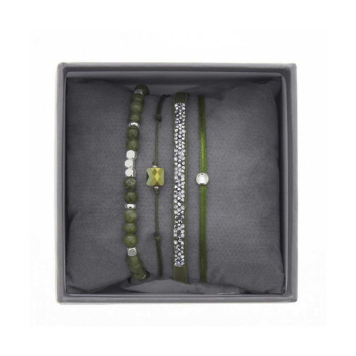 Bracelet Les Interchangeables A38627 - Bracelet Tissu Vert Cristaux de haute qualité Femme