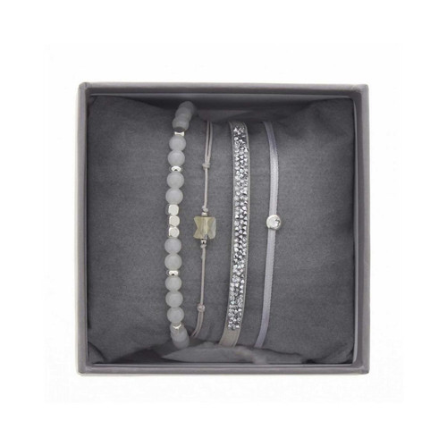 Bracelet Les Interchangeables A38628 - Bracelet Tissu Gris Cristaux de haute qualité Femme
