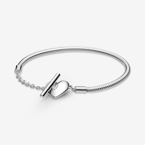 Pandora - Bracelet Maille Serpent fermoir en T Cœur Pandora Moments - Bracelet pandora argent
