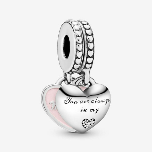 Pandora - Charm pendentif Pandora Moments avec cœurs mère et fille - Bijoux Roses