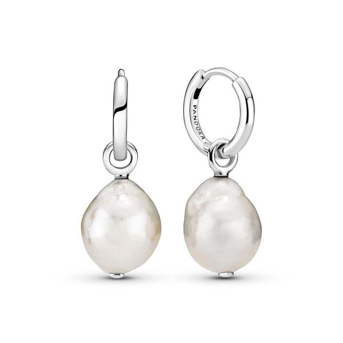 Pandora - Créoles Perle blanche de culture d'Eau Douce Baroque - Charms symbole pandora