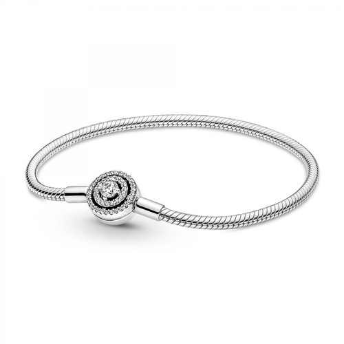 Pandora - Bracelet Maille Serpent Halo de cristaux blanc Pandora Moments - Bracelet Argenté pour Femme