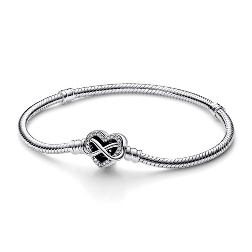 Pandora - Bracelet Maille Serpent Fermoir Cœur de l’Infini Scintillant Pandora Moments - Bijoux Coeur