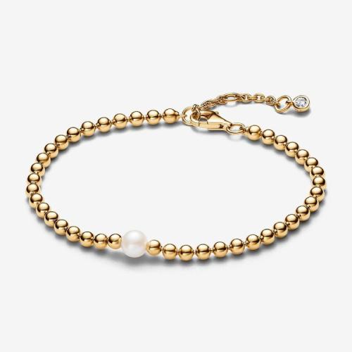 Bracelet Perle de Culture et Sphères doré à l'or fin femme avec perle et zircone