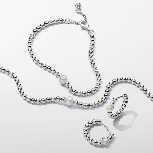 Bracelet Perle de Culture et Sphères argent sterling perlé avec perle et zircone