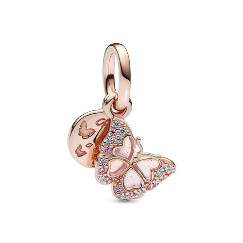 Pandora - Charm Pendant Double Pandora - Papillon Rose et Citation - Bijoux Femme