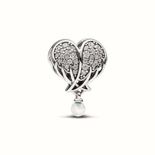 Pandora - Charm Cœur et Ailes d’Ange Scintillant - Bijoux Blancs