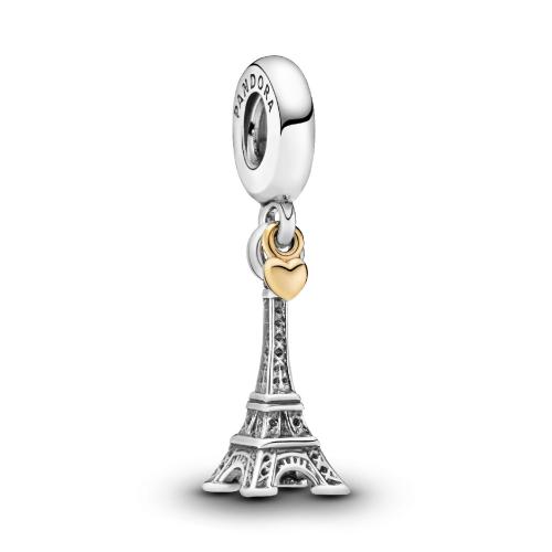 Pandora - Charm Pendant Pandora Moments Tour Eiffel Paris et Cœur - Bijoux en Or