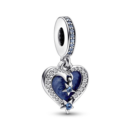 Pandora - Charm Pendant Double Cœur et Étoiles Filantes Célestes - Bijoux Bleu