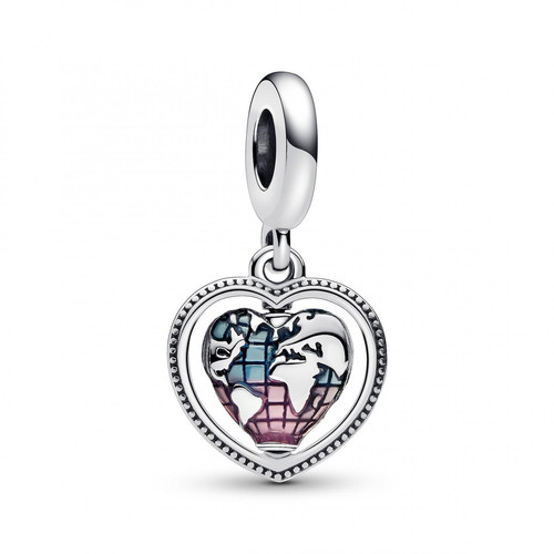 Pandora - Charm Pendant Globe de la Famille Rotatif Cordiforme - Bijoux Coeur