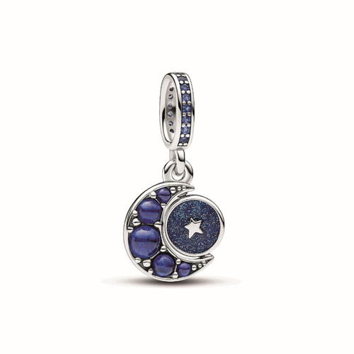 Pandora - Charm Pendant Rotatif Lune Scintillante - Bijoux Bleu