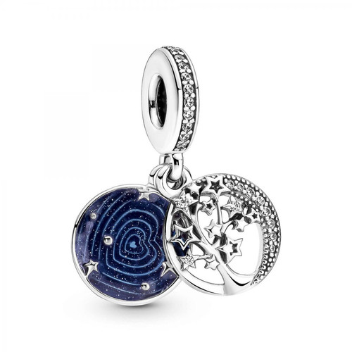 Pandora - Charm double pendant Pandora Moments Arbre & Lune de la Galaxie - Bijoux Etoile
