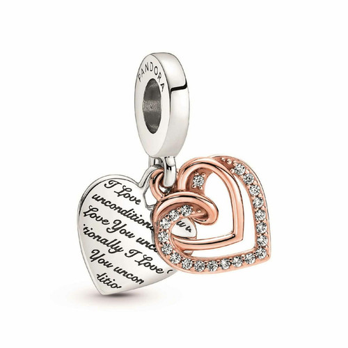 Pandora - Charm doucle pendant Pandora moments cœurs entrelacés et inscription - Bijoux Classiques