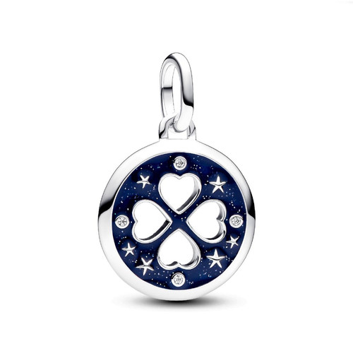 Pandora - Clover sterling silver medallion with clear cubic zirconia and glittery blue enamel - Bijoux Mode