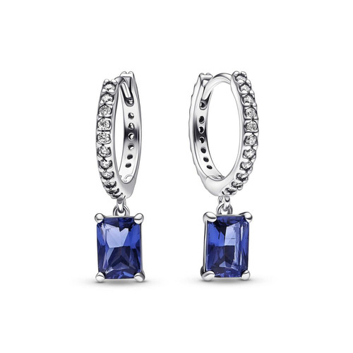 Pandora - Créoles Rectangle Scintillant Bleu - Boucles d'Oreilles pour Femme
