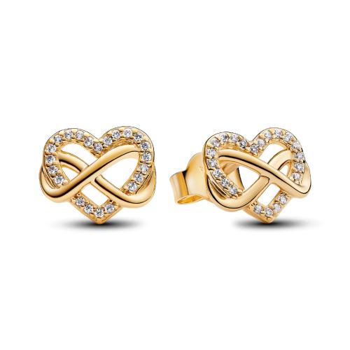 Pandora - Infinity heart 14k gold-plated stud earrings with clear cubic zirconia - Bijoux Zirconium