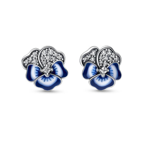 Pandora - Clous d’Oreilles Pandora - Pensée Bleue - Boucle d oreille argent femme