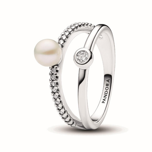 Pandora - Bague Pandora Timeless en argent sterling avec perle blanche et zircone transparente  - Bagues Pandora