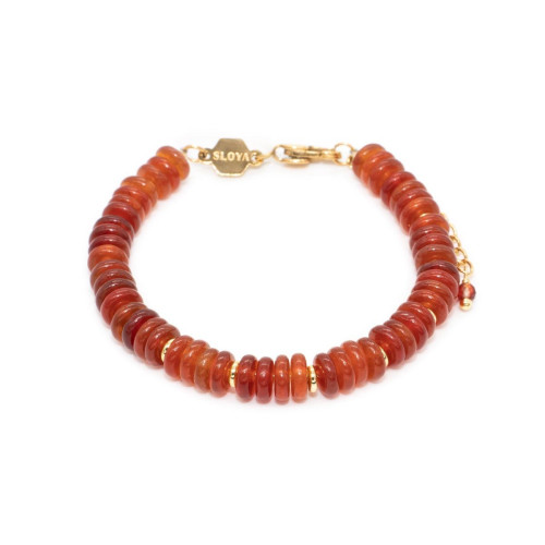 Sloya - Bracelet Blima en pierres Agate rouge - Bracelet Dore