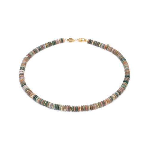Sloya - Collier Blima en pierres Agate Indienne - Bijoux Acier Femme