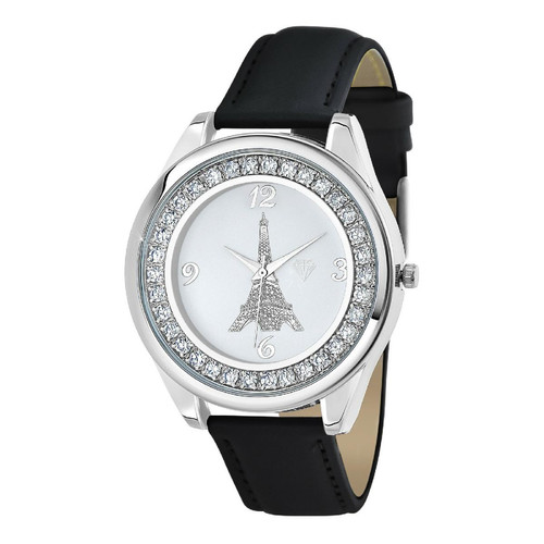 So Charm Montres - Montre femme MF458-NOIR- Bracelet en Cuir Noir - Montre avec cristaux Swarovski