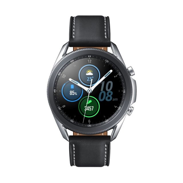 Samsung - Galaxy Watch 3 - 45 mm - SM-R840NZSAEUB - Argent - Bracelet Noir - Montres Homme