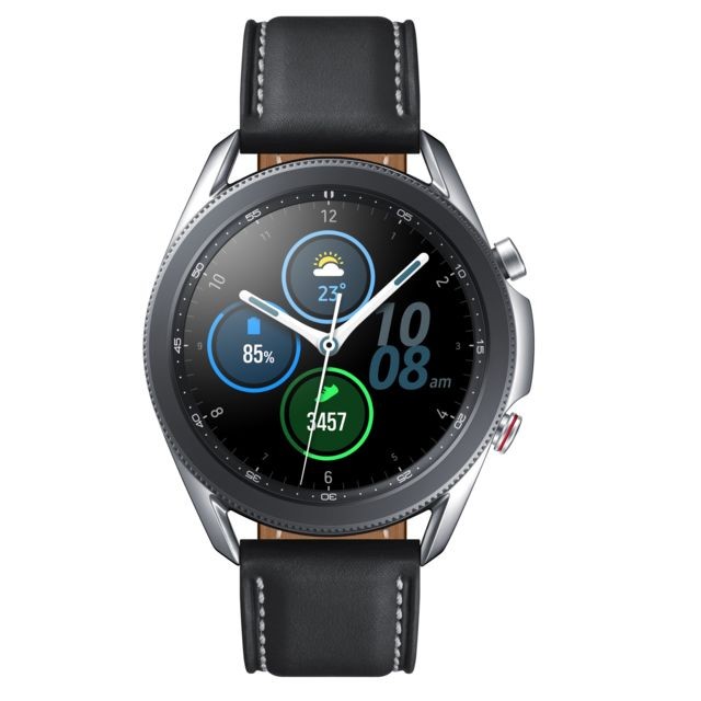 Samsung - Galaxy Watch 3 - 45 mm - 4G - SM-R845FZSAEUB - Argent - Bracelet Noir - Montre Bracelet Cuir