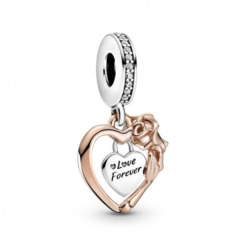 Pandora - Charm Pendant Cœur & Rose Pandora Bijoux - Bijoux Coeur